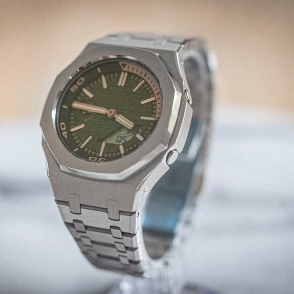 (Brand New) Casio G-Shock GA2100 Full Mod Stainless Steel with Green Waffle Face - Picture 5 of 17